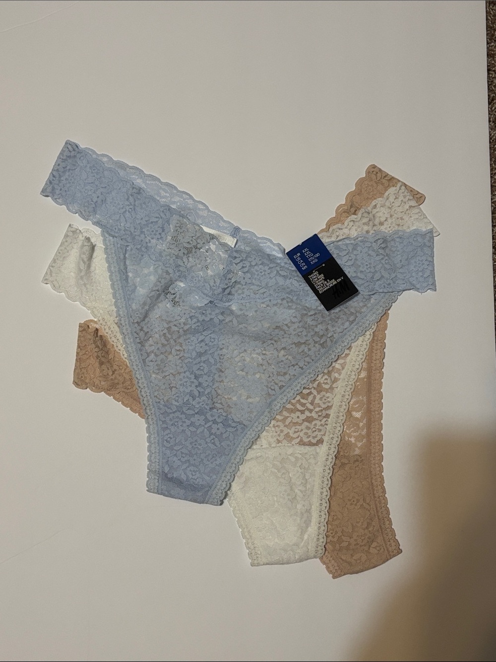 H&M Lace Bikini Panty Trio - Light Blue, Cream & Tan